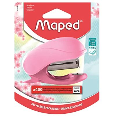 Maped Vivo Mini-Heftgerät in Pastellrosa mit 400 Heftklammern 26/6 – Körper aus recyceltem Material – integrierter Heftentferner – kompatibel mit 24/6 und 26/6 – bindet bis zu 15 Blatt Maped Vivo Mini-Heftgerät in Pastellrosa mit 400 Heftklammern 26/6 – Körper aus recyceltem Material – integrierter Heftentferner – kompatibel mit 24/6 und 26/6 – bindet bis zu 15 Blatt