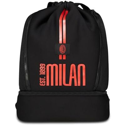 Seven AC Mailand Sportbeutel, Turnbeutel, Schultasche, Öffnung mit Kordelzug, Schule-Freizeit-Sport, separates Fach für Schuhe Kinder und Jugendliche, Schwarz/rot, Fußball Fan Geschenkidee Seven AC Mailand Sportbeutel, Turnbeutel, Schultasche, Öffnung mit Kordelzug, Schule-Freizeit-Sport, separates Fach für Schuhe Kinder und Jugendliche, Schwarz/rot, Fußball Fan Geschenkidee