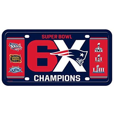 Rico Industries , Inc. New England Patriots 6 x Champions Metallanhänger Neuheit Aluminium Nummernschild Super Bowl Fußball Rico Industries , Inc. New England Patriots 6 x Champions Metallanhänger Neuheit Aluminium Nummernschild Super Bowl Fußball