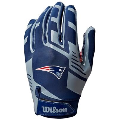 WILSON AD NFL Stretch Fit Football-Handschuhe, Hervorragende Passform und sicherer Grip, Aus atmungsaktivem Material, Optimale Performance, Team: New England Patriots, Blau/Rot, Erwachsenengröße WILSON AD NFL Stretch Fit Football-Handschuhe, Hervorragende Passform und sicherer Grip, Aus atmungsaktivem Material, Optimale Performance, Team: New England Patriots, Blau/Rot, Erwachsenengröße
