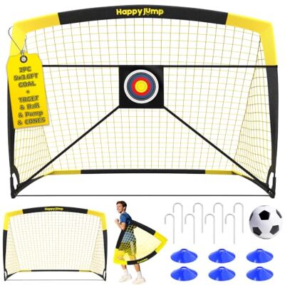Happy Jump Pop-Up Fußballtor – Faltbar für Kinder & Erwachsene 1 oder 2 Tore: 120x90 / 152x110 / 213x152 cm Optional mit Ball, Pumpe, Hütchen & Zielscheibe Für Garten & Geschenk Happy Jump Pop-Up Fußballtor – Faltbar für Kinder & Erwachsene 1 oder 2 Tore: 120x90 / 152x110 / 213x152 cm Optional mit Ball, Pumpe, Hütchen & Zielscheibe Für Garten & Geschenk