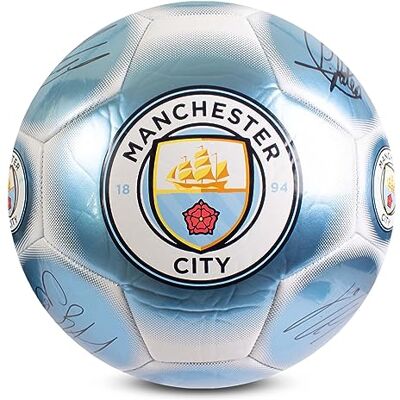 Hy-Pro Offiziell lizenzierter Classic Signature Fußball, Metallic, Größe 5, Man City, Training, Match, Merchandise, Sammlerstück für Kinder und Erwachsene, Blau/Weiß Hy-Pro Offiziell lizenzierter Classic Signature Fußball, Metallic, Größe 5, Man City, Training, Match, Merchandise, Sammlerstück für Kinder und Erwachsene, Blau/Weiß