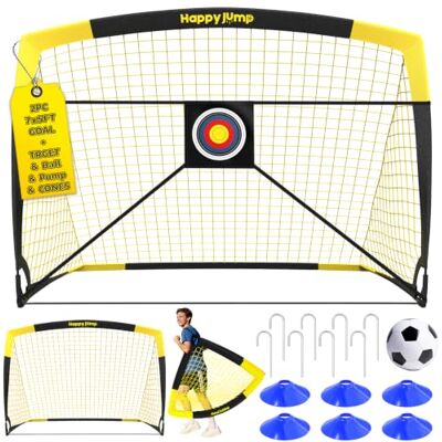 Happy Jump Pop-Up Fußballtor – Faltbar für Kinder & Erwachsene 1 oder 2 Tore: 120x90 / 152x110 / 213x152 cm Optional mit Ball, Pumpe, Hütchen & Zielscheibe Für Garten & Geschenk Happy Jump Pop-Up Fußballtor – Faltbar für Kinder & Erwachsene 1 oder 2 Tore: 120x90 / 152x110 / 213x152 cm Optional mit Ball, Pumpe, Hütchen & Zielscheibe Für Garten & Geschenk