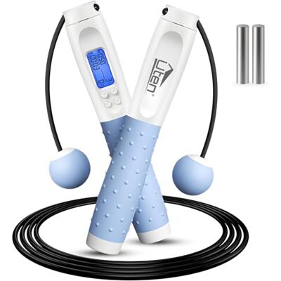 Uten Springseil mit Zähler, Springseil Erwachsene Kinder Seilspringen Fitness verstellbares schnurloses Hüpfseil Sport mit Silikongriff, Weißblau Uten Springseil mit Zähler, Springseil Erwachsene Kinder Seilspringen Fitness verstellbares schnurloses Hüpfseil Sport mit Silikongriff, Weißblau