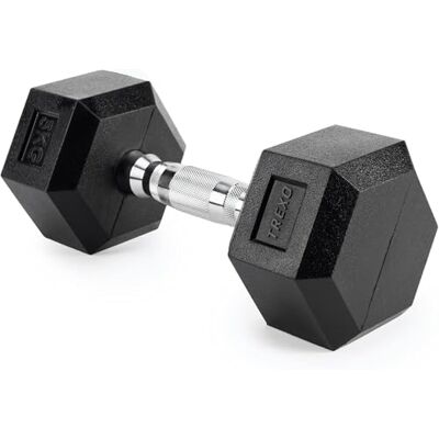 TREXO X Hexagon-Kurzhantel 5 kg Gusseisen gummiert, verchromter Griff für Krafttraining zu Hause & im Gym für Männer und Frauen TREXO X Hexagon-Kurzhantel 5 kg Gusseisen gummiert, verchromter Griff für Krafttraining zu Hause & im Gym für Männer und Frauen