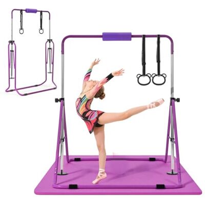 VEVOR Gymnastikstange für Kinder mit 63,5 kg Tragkraft, Klappbares Turnreck mit Matte, Höhenverstellbare Turnstange für Indoor- und Outdoor-Training, Heimtrainingsgerät für Kinderturnen zu Hause, Lila VEVOR Gymnastikstange für Kinder mit 63,5 kg Tragkraft, Klappbares Turnreck mit Matte, Höhenverstellbare Turnstange für Indoor- und Outdoor-Training, Heimtrainingsgerät für Kinderturnen zu Hause, Lila
