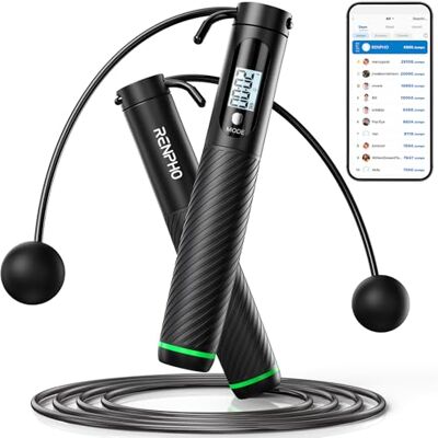 RENPHO Intelligentes Springseil mit Zähler, Springseil verstellbar, App Analysedaten, Springseil Fitness Herren Frauen Kinder, Crossfit Trainingsausrüstung RENPHO Intelligentes Springseil mit Zähler, Springseil verstellbar, App Analysedaten, Springseil Fitness Herren Frauen Kinder, Crossfit Trainingsausrüstung