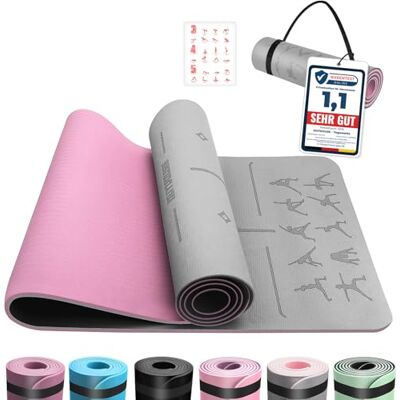 OUTDOUSE Yoga Matte, TPE 6mm Dicke Hautfreundliche Yogamatte Rutschfest Gymnastikmatte Pilates Gymnastik Meditation Stretching mit Trageriemen Home Workout Sportmatte 183x61cm Grau&Rosa OUTDOUSE Yoga Matte, TPE 6mm Dicke Hautfreundliche Yogamatte Rutschfest Gymnastikmatte Pilates Gymnastik Meditation Stretching mit Trageriemen Home Workout Sportmatte 183x61cm Grau&Rosa