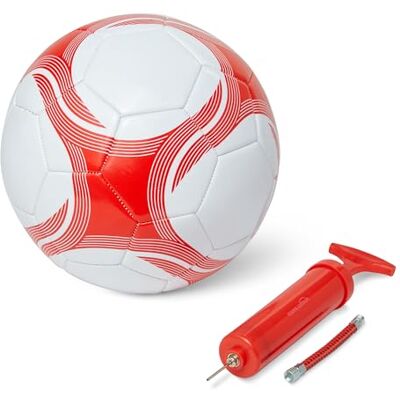 Amazon Basics Fußball Größe 5 mit Pumpe – Trainingsball, strapazierfähige PVC-Konstruktion, Butylblase, für den Innen- und Außenbereich, maschinengenähter Übungsball, Weiß und Rot Amazon Basics Fußball Größe 5 mit Pumpe – Trainingsball, strapazierfähige PVC-Konstruktion, Butylblase, für den Innen- und Außenbereich, maschinengenähter Übungsball, Weiß und Rot