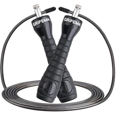GRIFEMA Springseil, Speed Rope Verstellbar mit Rutschfester Griffe, Länge Einstellbar, Rutschfest, Springseil Erwachsene Fitness für Fitness und Ausdauer und Seilspringen, Schwarz GRIFEMA Springseil, Speed Rope Verstellbar mit Rutschfester Griffe, Länge Einstellbar, Rutschfest, Springseil Erwachsene Fitness für Fitness und Ausdauer und Seilspringen, Schwarz