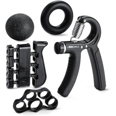 Amazon Basics Handtrainer Griffkrafttrainer 5-Teiliges Set, Einstellbarer Widerstand, mit Fingertrainer und Stressball, Schwarz, für Unterarmtraining und Kraftaufbau Amazon Basics Handtrainer Griffkrafttrainer 5-Teiliges Set, Einstellbarer Widerstand, mit Fingertrainer und Stressball, Schwarz, für Unterarmtraining und Kraftaufbau
