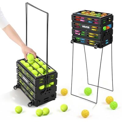 VEVOR Tennisballkorb mit Rollen, Tennisballsammler mit Rahmen aus Kohlenstoffstahl & Kunststoffkorb, Sammelkorb für 80 Tennisbälle, Tragbarer Tennisballwagen für Training Ballsammeln Verein, Schwarz VEVOR Tennisballkorb mit Rollen, Tennisballsammler mit Rahmen aus Kohlenstoffstahl & Kunststoffkorb, Sammelkorb für 80 Tennisbälle, Tragbarer Tennisballwagen für Training Ballsammeln Verein, Schwarz