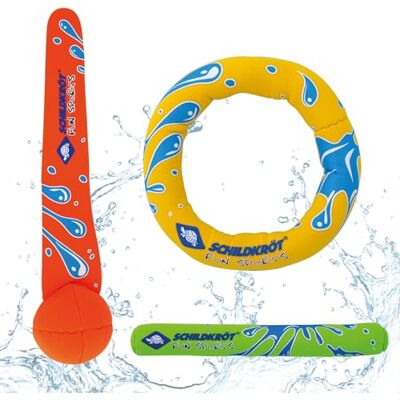 Schildkröt ® Neopren Diving Set, 3-teiliges Tauchset, je 1 Ring, Stab, Ball, Sandfüllung, weich, Stehen am Grund, 970217 Schildkröt ® Neopren Diving Set, 3-teiliges Tauchset, je 1 Ring, Stab, Ball, Sandfüllung, weich, Stehen am Grund, 970217