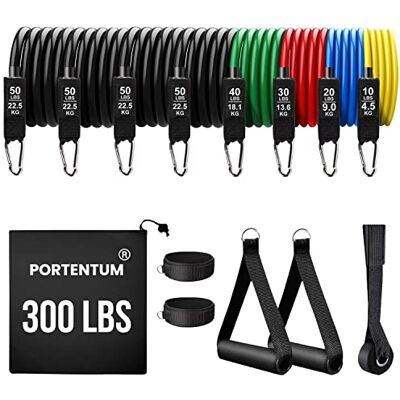 PORTENTUM Resistance Bands Widerstandsbänder, 300 Pfund, 17 Widerstandsbänder für Yoga Calisthenic Gym Crossfit TRX Pilates, Gymnastik zu Hause, elastische Gummibänder, mit Knöcheln und Türgriff PORTENTUM Resistance Bands Widerstandsbänder, 300 Pfund, 17 Widerstandsbänder für Yoga Calisthenic Gym Crossfit TRX Pilates, Gymnastik zu Hause, elastische Gummibänder, mit Knöcheln und Türgriff