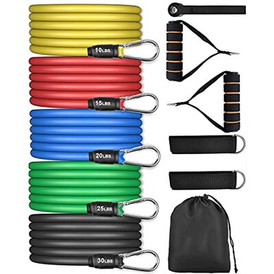 AGM Widerstandsbänder Set, Übungsgummibänder mit Griffen für das Widerstandstraining, Fitnessbänder für das Heimtraining, elastischer Schlauch AGM Widerstandsbänder Set, Übungsgummibänder mit Griffen für das Widerstandstraining, Fitnessbänder für das Heimtraining, elastischer Schlauch