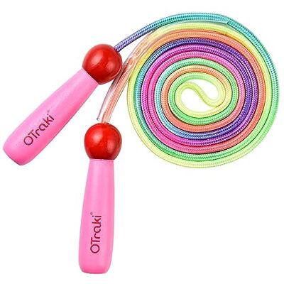 OTraki Springseil Kinder 2.5M, Rosa Verstellbare Seilspringen Kinder mit Holzgriff Skipping Rope Kids für Jungen und Mädchen Ideal für Fitness Training und Knochenentwicklung zu fördern OTraki Springseil Kinder 2.5M, Rosa Verstellbare Seilspringen Kinder mit Holzgriff Skipping Rope Kids für Jungen und Mädchen Ideal für Fitness Training und Knochenentwicklung zu fördern