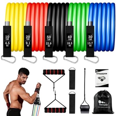 himaly Widerstandsbänder Fitnessbänder Set, 5 Resistance Bands mit Griff Knöchelriemen Türankerbefestigung, Training, Expander Tube Bands, Trainingsbänder für Krafttraining Yoga Pilates himaly Widerstandsbänder Fitnessbänder Set, 5 Resistance Bands mit Griff Knöchelriemen Türankerbefestigung, Training, Expander Tube Bands, Trainingsbänder für Krafttraining Yoga Pilates