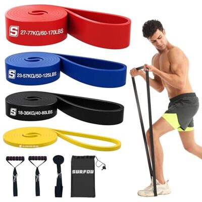 SURFOU Fitnessbänder Set mit 4 Widerstandsstufen, Widerstandsbänder mit Türanker, 2 Griffen, Übungsanleitung & Tragebeutel, für Yoga, Pilates, Krafttraining, Klimmzughilfe SURFOU Fitnessbänder Set mit 4 Widerstandsstufen, Widerstandsbänder mit Türanker, 2 Griffen, Übungsanleitung & Tragebeutel, für Yoga, Pilates, Krafttraining, Klimmzughilfe