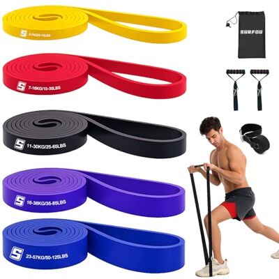 SURFOU Fitnessbänder Set mit 5 Widerstandsstufen, Widerstandsbänder mit Türanker, 2 Griffen, Übungsanleitung & Tragebeutel, für Yoga, Pilates, Krafttraining & Ganzkörpertraining SURFOU Fitnessbänder Set mit 5 Widerstandsstufen, Widerstandsbänder mit Türanker, 2 Griffen, Übungsanleitung & Tragebeutel, für Yoga, Pilates, Krafttraining & Ganzkörpertraining