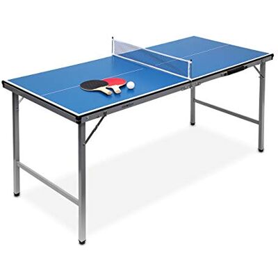 Relaxdays Klappbare Tischtennisplatte, HBT: 71 x 150 x 67 cm, tragbarer Ping Pong Tisch, Netz, Bälle, Schläger, blau, 10019102 Relaxdays Klappbare Tischtennisplatte, HBT: 71 x 150 x 67 cm, tragbarer Ping Pong Tisch, Netz, Bälle, Schläger, blau, 10019102