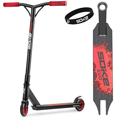 SOKE Evo Stunt Scooter für Extreme Skateparkfahrten – ABEC-9 Carbonlager aus verchromtem Stahl – PU-Räder 88A – Y-Bar-Lenker mit TPR-Griffen – Aluminium-Deck SOKE Evo Stunt Scooter für Extreme Skateparkfahrten – ABEC-9 Carbonlager aus verchromtem Stahl – PU-Räder 88A – Y-Bar-Lenker mit TPR-Griffen – Aluminium-Deck
