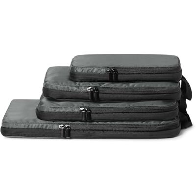 Amazon Essentials Packwürfel Kompression, Ultraleichte Organizer mit Reißverschluss, Recyceltes rPET, 4er-Pack, Grau, für Reisen Amazon Essentials Packwürfel Kompression, Ultraleichte Organizer mit Reißverschluss, Recyceltes rPET, 4er-Pack, Grau, für Reisen