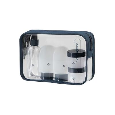 Samsonite TA Revolution Reiseflaschen Set für Handgepäck, 3X 60 ml Silikonflaschen und 2X 30 ml Behältern, Flugzeug-Reiseset, Kulturbeutel Transparent, Blau (Midnight Blue) Samsonite TA Revolution Reiseflaschen Set für Handgepäck, 3X 60 ml Silikonflaschen und 2X 30 ml Behältern, Flugzeug-Reiseset, Kulturbeutel Transparent, Blau (Midnight Blue)