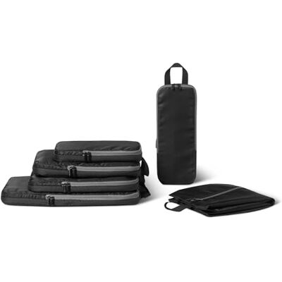 Amazon Essentials Packwürfel Kompression, Ultraleichte Organizer mit Reißverschluss, Recyceltes rPET, 6er-Pack, Schwarz, für Reisen Amazon Essentials Packwürfel Kompression, Ultraleichte Organizer mit Reißverschluss, Recyceltes rPET, 6er-Pack, Schwarz, für Reisen