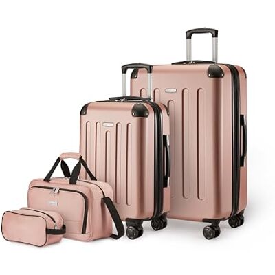 Amazon Basics Hartschalenkoffer-Set, 4Stück, Großer Koffer, Handgepäckkoffer, Tragetasche, Kompakte Reisetasche, Erweiterbar, 4 Spinner-Räder, Roségold Amazon Basics Hartschalenkoffer-Set, 4Stück, Großer Koffer, Handgepäckkoffer, Tragetasche, Kompakte Reisetasche, Erweiterbar, 4 Spinner-Räder, Roségold