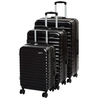 Amazon Basics Hartschalen-Koffer-Set (Klein + Mittel + Groß) Erweiterbares ABS-Reisegepäck mit 4 Doppel-Spinnerrädern Kratzfest und Leicht Schwarz Amazon Basics Hartschalen-Koffer-Set (Klein + Mittel + Groß) Erweiterbares ABS-Reisegepäck mit 4 Doppel-Spinnerrädern Kratzfest und Leicht Schwarz