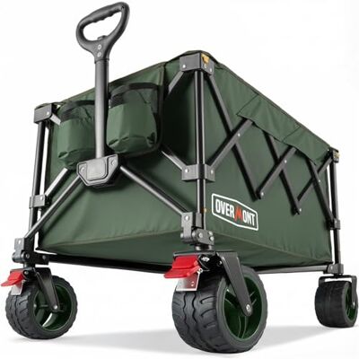 OVERMONT Faltbar Bollerwagen Klappbar Handwagen mit Geländegängige Breite Räder bis 150 kg Tragkraft für Camping Sport Einkaufen Garten Grün OVERMONT Faltbar Bollerwagen Klappbar Handwagen mit Geländegängige Breite Räder bis 150 kg Tragkraft für Camping Sport Einkaufen Garten Grün