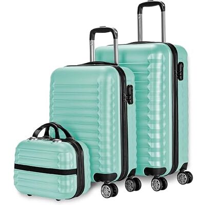 NUMADA Gepäck-Set und Kulturbeutel 3 Stück Minzgrün, mittel 63cm, klein 53cm, ABS, starr, widerstandsfähig, 4 Doppelräder, leicht, seitliches Kombinationsschloss NUMADA Gepäck-Set und Kulturbeutel 3 Stück Minzgrün, mittel 63cm, klein 53cm, ABS, starr, widerstandsfähig, 4 Doppelräder, leicht, seitliches Kombinationsschloss