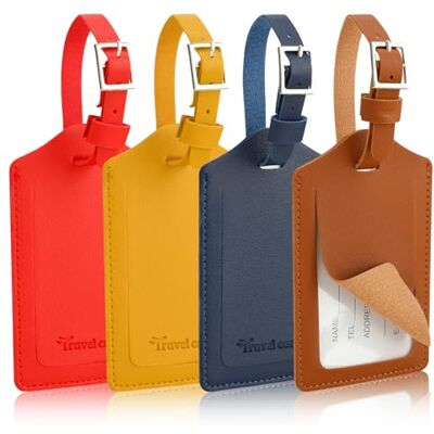 AiQInu 4 Stück Kofferanhänger, PU Leder Gepäckanhänger für Koffer mit Namenschild, Koffer Anhänger mit Verstellbarer Schnalle, Adressanhänger Koffer für Geschäftsreise, Flugreisen AiQInu 4 Stück Kofferanhänger, PU Leder Gepäckanhänger für Koffer mit Namenschild, Koffer Anhänger mit Verstellbarer Schnalle, Adressanhänger Koffer für Geschäftsreise, Flugreisen