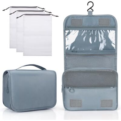 Zivacate Kulturtasche zum Aufhängen, wasserdichte Kosmetiktasche, Kulturbeutel mit Griff, Faltbare Tragbare Waschtasche mit 3 Kordelzug Organizer Tasche für Reisen, Geschäft, Fitness, Camping –Grau Zivacate Kulturtasche zum Aufhängen, wasserdichte Kosmetiktasche, Kulturbeutel mit Griff, Faltbare Tragbare Waschtasche mit 3 Kordelzug Organizer Tasche für Reisen, Geschäft, Fitness, Camping –Grau
