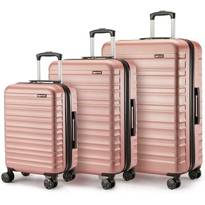 Amazon Basics Hartschalen-Koffer-Set (Klein + Mittel + Groß) Erweiterbares ABS-Reisegepäck mit 4 Doppel-Spinnerrädern Kratzfest und Leicht Roségold Amazon Basics Hartschalen-Koffer-Set (Klein + Mittel + Groß) Erweiterbares ABS-Reisegepäck mit 4 Doppel-Spinnerrädern Kratzfest und Leicht Roségold