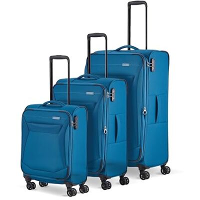 Travelite 4-Rad Koffer Set Weichschale, Größen L/M/S, Serie Chios Trolley Set in Zeitloser Optik, Handgepäck erfüllt IATA Bordgepäck Maß Travelite 4-Rad Koffer Set Weichschale, Größen L/M/S, Serie Chios Trolley Set in Zeitloser Optik, Handgepäck erfüllt IATA Bordgepäck Maß