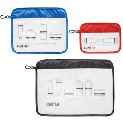 Tatonka Kulturbeutel Zip Flight Bag Set (3 Stück A4 / A5 / A6) Transparente Beutel zur Mitnahme von Flüssigkeiten im Flugzeug-Handgepäck (red/Blue/Black) Tatonka Kulturbeutel Zip Flight Bag Set (3 Stück A4 / A5 / A6) Transparente Beutel zur Mitnahme von Flüssigkeiten im Flugzeug-Handgepäck (red/Blue/Black)