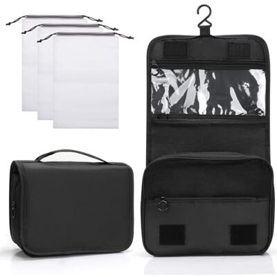 Zivacate Kulturtasche zum Aufhängen, wasserdichte Kosmetiktasche, Kulturbeutel mit Griff, Faltbare Tragbare Waschtasche mit 3 Kordelzug Organizer Tasche für Reisen, Geschäft, Fitness, Camping –Schwarz Zivacate Kulturtasche zum Aufhängen, wasserdichte Kosmetiktasche, Kulturbeutel mit Griff, Faltbare Tragbare Waschtasche mit 3 Kordelzug Organizer Tasche für Reisen, Geschäft, Fitness, Camping –Schwarz