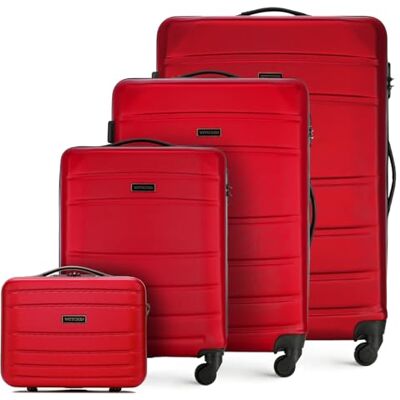 WITTCHEN Globe Line Reisekoffer 4teiliges Kofferset Rollkoffer Trolley Handgepäck Hartschale aus ABS 4 Rollen Zahlenschloss Teleskopgriff Rot Lufthansa/Eurowings/Ryanair/Condor/DiscoverAirlines WITTCHEN Globe Line Reisekoffer 4teiliges Kofferset Rollkoffer Trolley Handgepäck Hartschale aus ABS 4 Rollen Zahlenschloss Teleskopgriff Rot Lufthansa/Eurowings/Ryanair/Condor/DiscoverAirlines