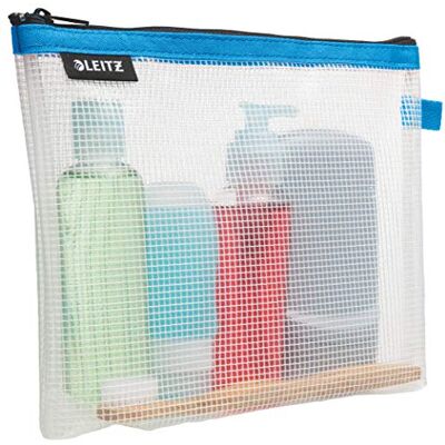Leitz WOW Reise Zip-Kulturbeutel, durchsichtig, Wasserabweisend, Idealer Kosmetikbeutel für Reisen und im Handgepäck, Maße (BxHxT): 24 x 17 x 3 cm, Blau, 40140036 Leitz WOW Reise Zip-Kulturbeutel, durchsichtig, Wasserabweisend, Idealer Kosmetikbeutel für Reisen und im Handgepäck, Maße (BxHxT): 24 x 17 x 3 cm, Blau, 40140036