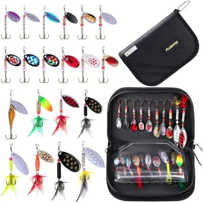 PLUSINNO Angelköder für Barsch, 20 Spinnköder mit tragbarer Tragetasche, Barschköder, Forellenköder, Hartmetall-Spinnköder-Set (20-teiliges Spinner-Set mit Tasche) PLUSINNO Angelköder für Barsch, 20 Spinnköder mit tragbarer Tragetasche, Barschköder, Forellenköder, Hartmetall-Spinnköder-Set (20-teiliges Spinner-Set mit Tasche)