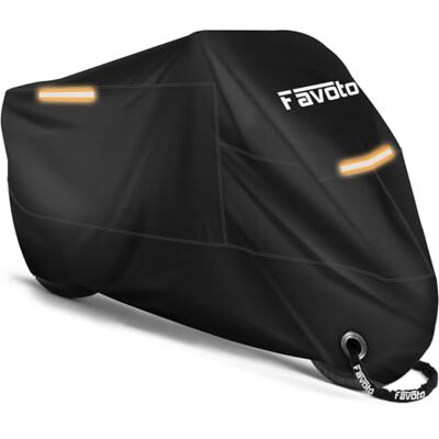 Favoto Motorrad Abdeckplane Wasserdichter Oxford-Stoff für Outdoor-Schutz Ganzjahres Motorradabdeckung Schutz vor Sonne Regen Staub Wind Reflektierend für Mopeds, Roller, Motor Enduro, 220×105×125 cm Favoto Motorrad Abdeckplane Wasserdichter Oxford-Stoff für Outdoor-Schutz Ganzjahres Motorradabdeckung Schutz vor Sonne Regen Staub Wind Reflektierend für Mopeds, Roller, Motor Enduro, 220×105×125 cm