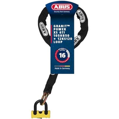 ABUS Schloss-Ketten-Kombi Granit Power XS 67/105HB50 + 12KS120 black loop Motorradschloss mit -Sicherheitslevel 16 Gelb ABUS Schloss-Ketten-Kombi Granit Power XS 67/105HB50 + 12KS120 black loop Motorradschloss mit -Sicherheitslevel 16 Gelb