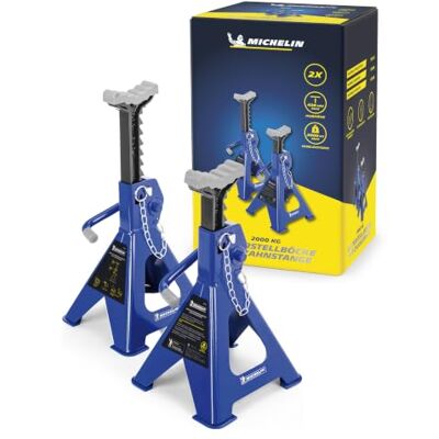 Michelin Unterstellbock 2er Set 2t Traglast höhenverstellbar Auto SUV Wagenheberbock Stützbock mit Zahnstange Sicherung stabile Stahlkonstruktion Werkstattqualität Michelin Unterstellbock 2er Set 2t Traglast höhenverstellbar Auto SUV Wagenheberbock Stützbock mit Zahnstange Sicherung stabile Stahlkonstruktion Werkstattqualität