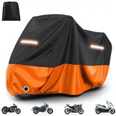 Favoto 210T Motorrad Plane Motorroller Abdeckplane Motorradgarage Winterfest Wasserdicht UV Schutz Anti Staub Winddicht mit Schlossloch Schwarz-Orange XXL 245x105x125cm Favoto 210T Motorrad Plane Motorroller Abdeckplane Motorradgarage Winterfest Wasserdicht UV Schutz Anti Staub Winddicht mit Schlossloch Schwarz-Orange XXL 245x105x125cm