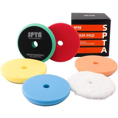 SPTA Polierschwamm, 5tlg 150mm Klett Waffle Polierpad Polierschwämme Polieraufsatz Wachs Schwämme Auto Polierpad Polieren Pad Schwamm Polierschaum Set für 150mm Exzenter Poliermaschine Schleifmaschine SPTA Polierschwamm, 5tlg 150mm Klett Waffle Polierpad Polierschwämme Polieraufsatz Wachs Schwämme Auto Polierpad Polieren Pad Schwamm Polierschaum Set für 150mm Exzenter Poliermaschine Schleifmaschine