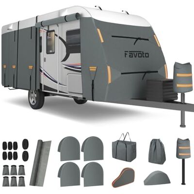 Favoto Abdeckplane Wohnwagen Wasserdicht Outdoor Wohnwagen Plane Reisemobil Schutzhülle 420D Oxford Vliesstoff Winddicht Atmungsaktiv Staubdicht UV Schutz Sommer Winter 610x250x220cm Favoto Abdeckplane Wohnwagen Wasserdicht Outdoor Wohnwagen Plane Reisemobil Schutzhülle 420D Oxford Vliesstoff Winddicht Atmungsaktiv Staubdicht UV Schutz Sommer Winter 610x250x220cm