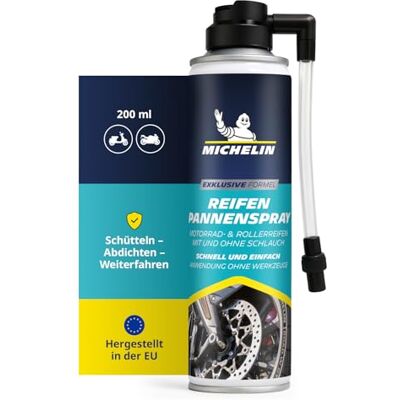 Michelin Reifenpannenspray 200 ml für Motorrad & Roller, ohne Werkzeug Soforthilfe bei Reifenpannen für Motorrad & Roller, Reifen abdichten & befüllen ohne Werkzeug, kompakt & schnell Michelin Reifenpannenspray 200 ml für Motorrad & Roller, ohne Werkzeug Soforthilfe bei Reifenpannen für Motorrad & Roller, Reifen abdichten & befüllen ohne Werkzeug, kompakt & schnell