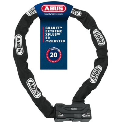 ABUS Schloss-Ketten-Kombi Granit Extreme Plus 59 Motorradschloss aus 12 mm starker Sechskantkette -Sicherheitslevel 20 110 cm Kettenlänge ABUS Schloss-Ketten-Kombi Granit Extreme Plus 59 Motorradschloss aus 12 mm starker Sechskantkette -Sicherheitslevel 20 110 cm Kettenlänge