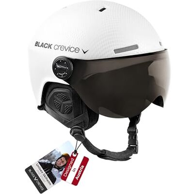Black Crevice Skihelm Gstaad Mit Visier im Pilotenstyle für Herren & Damen Aus Polycarbonat Atmungsaktiv Größenverstellbar Black Crevice Skihelm Gstaad Mit Visier im Pilotenstyle für Herren & Damen Aus Polycarbonat Atmungsaktiv Größenverstellbar